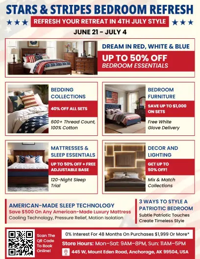 4th of July Stars and Stripes Bedroom Refresh Sale Flyer Template