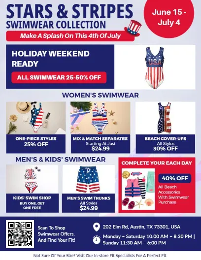 4th of July Stars and Stripes Swimwear Collection Flyer Template