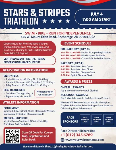 4th of July Stars and Stripes Triathlon Flyer Template