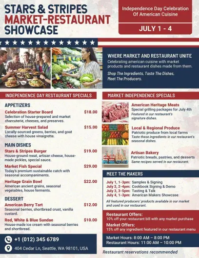 4th of July Stars & Stripes Market-Restaurant Flyer Template