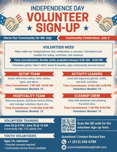 4th of July Volunteer Sign-up Flyer Template