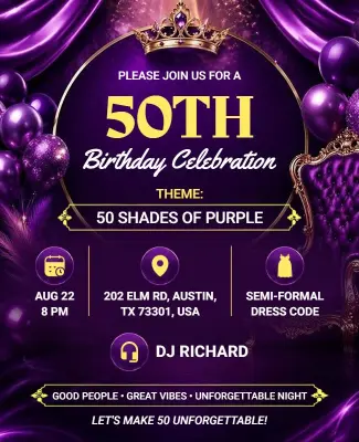 50 Shades of Purple Birthday Celebration Flyer Template