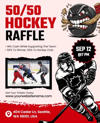 50/50 Hockey Raffle Announcement Flyer Template
