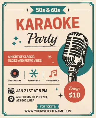 50s and 60s Karaoke Party Flyer Template