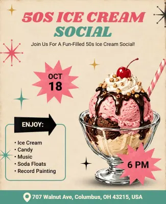 50s Ice Cream Social Event Flyer Template