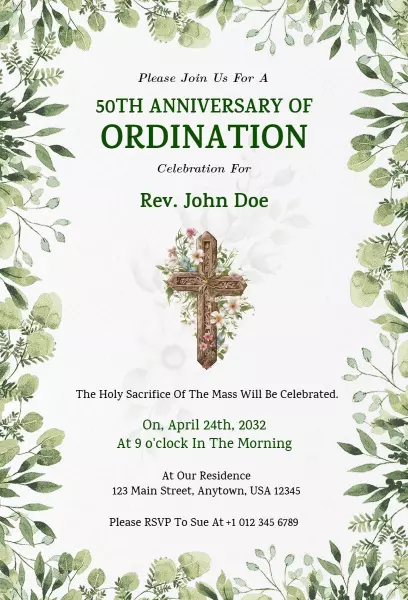 50th Anniversary Ordination Church Celebration Invitation Template