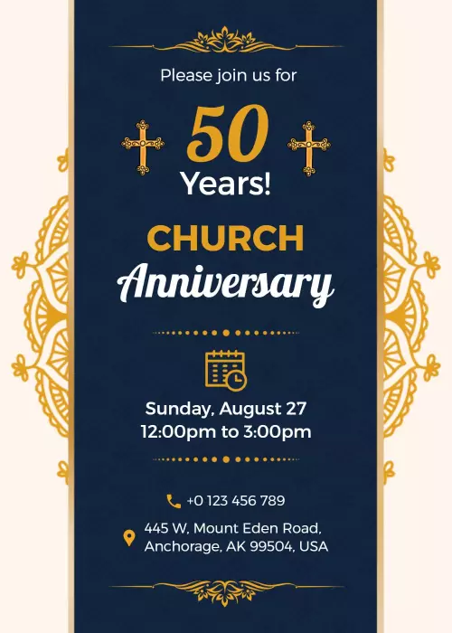 50th Church Anniversary Celebration Elegant Invitation Template