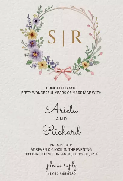 50th Wedding Anniversary Floral Celebration Invitation Template