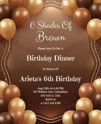 6 Shades of Brown Themed Birthday Dinner Invitation Flyer Template