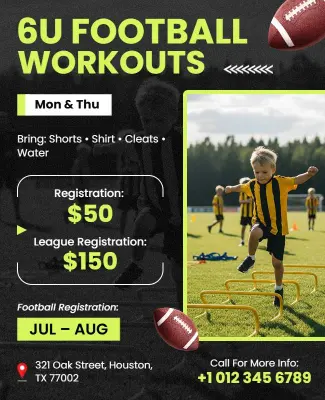 6u Football Workouts Advertisement Flyer Template