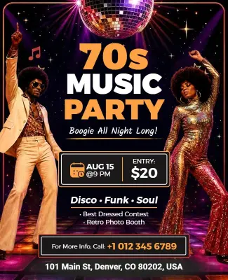 70s Disco Music Party Event Flyer Template