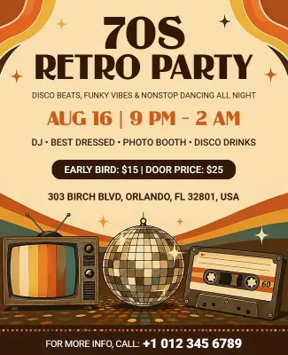 70s Retro Party Event Flyer Template