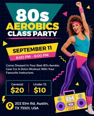 80s Aerobics Class Party Flyer Template