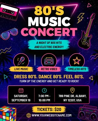 80s Music Concert Event Flyer Template