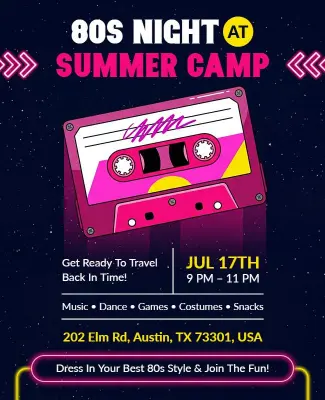 80s Night Summer Camp Event Flyer Template