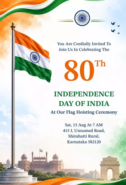 80th India Independence Day Flag Hoisting Ceremony Invitation Template