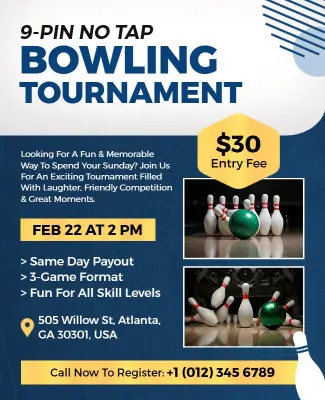 9-Pin No Tap Bowling Tournament Flyer Template