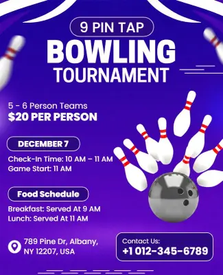 9 Pin Tap Bowling Tournament Flyer Template