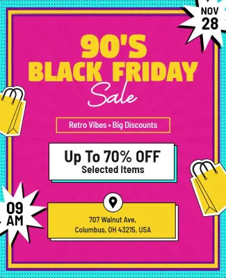 90s Black Friday Sale Discount Flyer Template