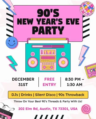90s New Year's Eve Party Flyer Template