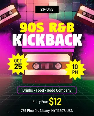 90s R&b Kickback Party Celebration Flyer Template