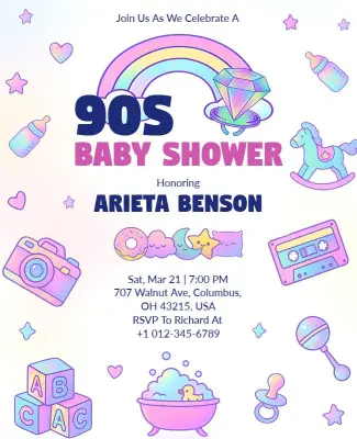 90s Themed Baby Shower Celebration Flyer Template