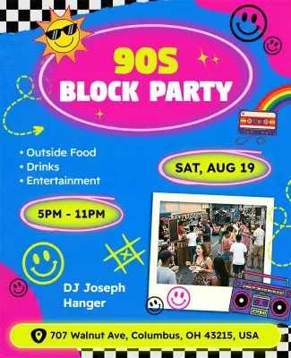 90s Themed Block Party Event Poster Template