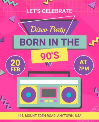 90s Themed Disco Party Celebration Flyer Template