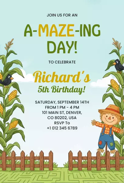 A-Maze-Ing Farm Birthday Celebration Invitation Template