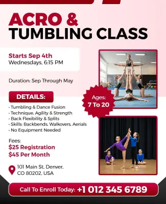 Acro and Tumbling Class Event Flyer Template