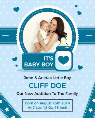 Adorable Baby Announcement with Blue Design Poster Template