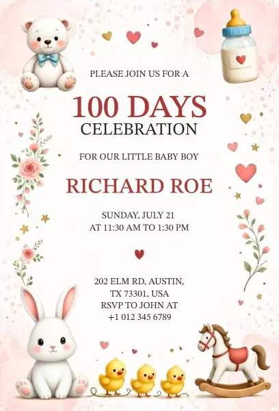 Adorable Baby Boy 100 Days Celebration Event Invitation Template