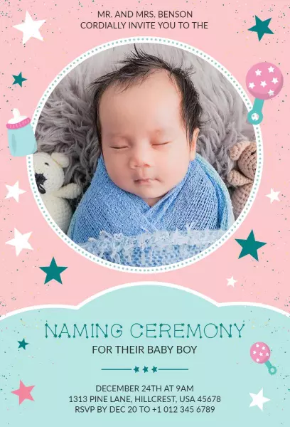 Adorable Baby Boy Naming Ceremony Celebration Invitation Template