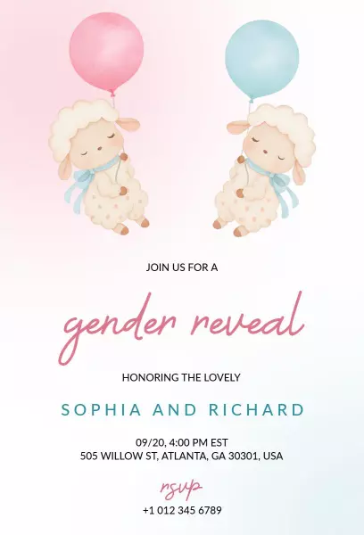 Adorable Baby Sheep Gender Reveal Party Invitation Template
