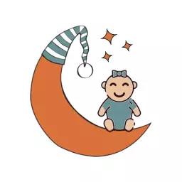 Adorable Baby Sitting on a Crescent Moon with Stars Logo Template