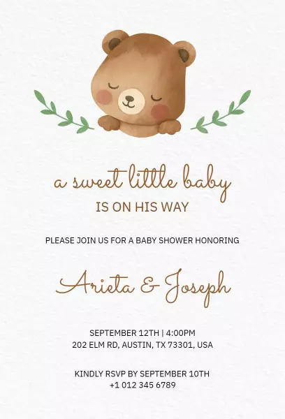 Adorable Bear Theme Baby Shower Celebration Invitation Template
