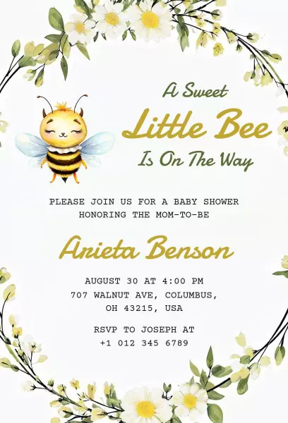 Adorable Bee Theme Baby Shower Celebration Invitation Template