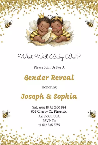 Adorable Bee Theme Gender Reveal Celebration Invitation Template