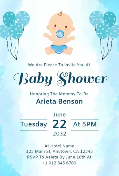 Adorable Blue Theme Baby Shower Celebration Invitation Template