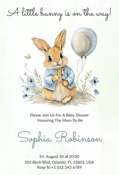 Adorable Bunny Theme Baby Shower Celebration Invitation Template