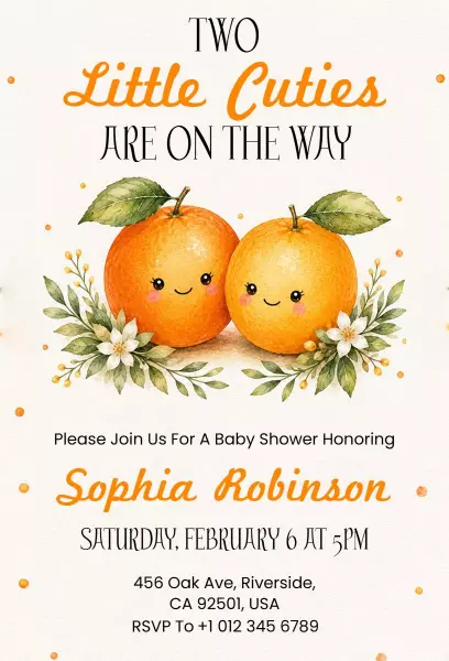 Adorable Citrus Theme Baby Shower Celebration Invitation Template