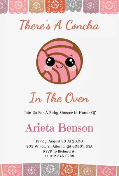Adorable Concha Theme Baby Shower Celebration Invitation Template