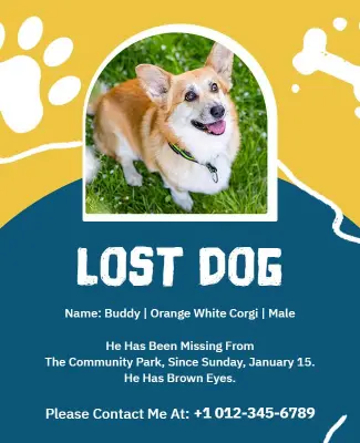 Adorable Corgi Missing Alert with Contact Details Poster Template