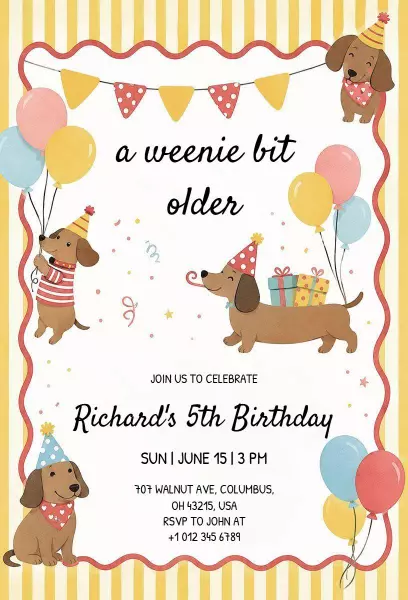 Adorable Dachshund Theme Dog Birthday Celebration Invitation Template