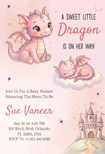 Adorable Dragon-Themed Baby Shower Celebration Invitation Template
