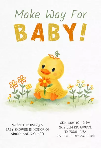 Adorable Duckling Theme Baby Shower Celebration Invitation Template
