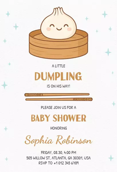 Adorable Dumpling Theme Baby Shower Celebration Invitation Template