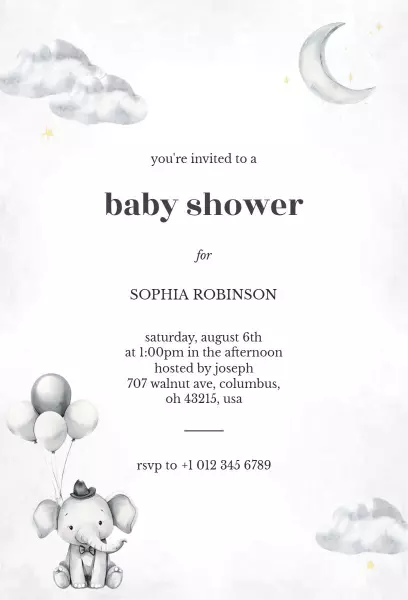 Adorable Elephant Baby Shower Celebration Invitation Template