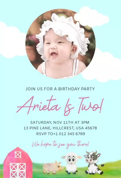 Adorable Farm Animal Theme Birthday Celebration Invitation Template