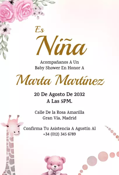 Adorable Floral Baby Girl Shower Celebration Invitation Template